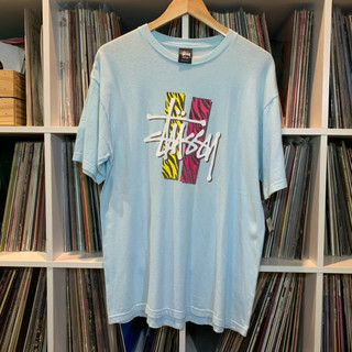 Stussy Logo Tee 斑馬紋 水藍色 墨西哥製 M 二手古著