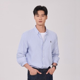 GIORDANO 男裝全棉牛津紡條紋修身長袖襯衫 01046083