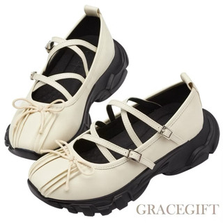 二手 Grace Gift運動鞋 休閒鞋 瑪莉珍【蝴蝶結細帶厚底瑪莉珍芭蕾舞運動鞋】厚底鞋 瑪麗珍