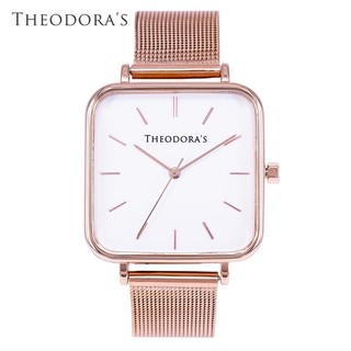 【THEODORA'S】Hebe 簡約方形金屬手錶 方形白-米蘭玫金【希奧朵拉】