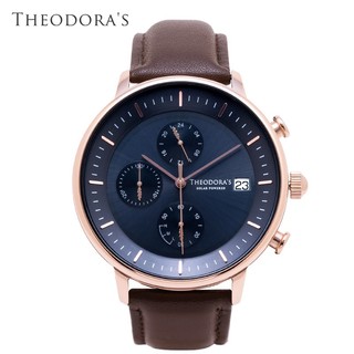 【THEODORA'S】Mercury 太陽能真皮手錶 三眼深藍-真皮深棕【希奧朵拉】
