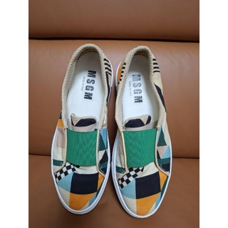 二手 義大利時尚品牌 MSGM 的彩色幾何拼接幾何圖案懶人鞋（Slip-On Sneakers）38號