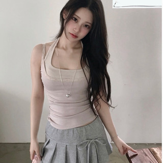Peachuu韓國女裝🇰🇷Cloudemotion同款粉色假兩件掛脖背心吊帶