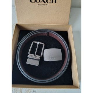 COACH 男士 經典 緹花 LOGO 雙扣頭 雙面 皮帶