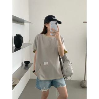 【CHILL】現貨 隨性不造作的鬆弛感！雙色明線口袋短Tee 高質感 寬鬆落肩 顯瘦遮肉上衣 百搭日常 休閒五分袖短T