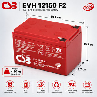 12V Standby AGM Battery for UPS and emergency EVH12150 F2CSB