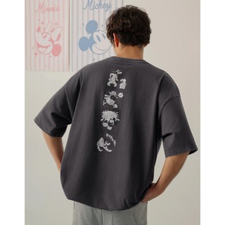 AIR SPACE 【迪士尼系列】美背四格印花圓領短袖寬版TEE(男款)(深灰) 男裝 現貨