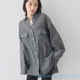 earth music&ecology 雙口袋微透感長版純棉牛仔襯衫(01002047300)