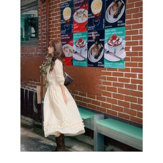 韓國代購KOREA_90 SHOP清雅氣質網拍MILKCOCOA 奶油側拉鍊荷葉長裙