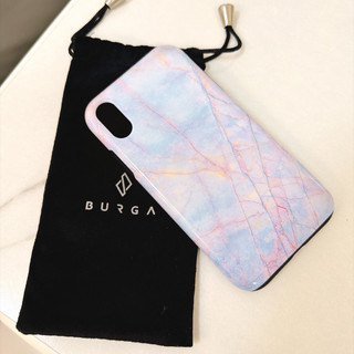 正版全新BURGA iPhone XS手機殼｜夢幻漸層藍粉大理石紋 歐美時尚防摔殼 附原廠絨布袋