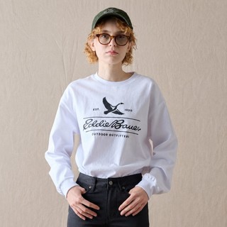 【Eddie Bauer】中性 經典 LOGO 印花長袖圓領上衣-白色 E-1TEA-1817