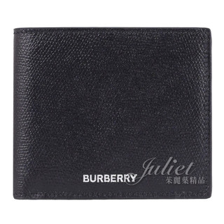 【茱麗葉精品】BURBERRY 8121710 燙銀LOGO荔枝牛皮對開八卡短夾.黑 現貨在台