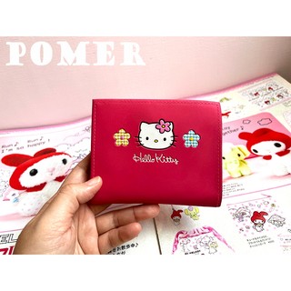 ☆POMER☆日本製 1997年 三麗鷗 絕版正品 早期稀有老物 HELLO KITTY 凱蒂貓 洋紅 花朵 皮夾 短夾