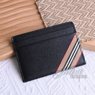 【茱麗葉精品】BURBERRY 8033074 KIER 經典條紋印花牛皮隨身證件卡夾.黑 現貨在台