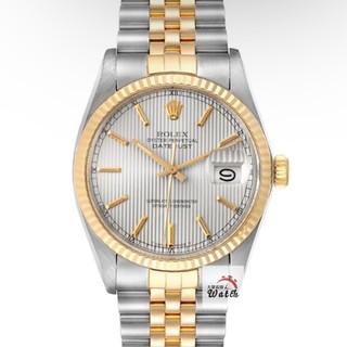 【大眾名錶】ROLEX 勞力士 16013 Datejust 蠔式日誌 半金男錶 銀色直條紋T柱面盤 大眾名錶B1588