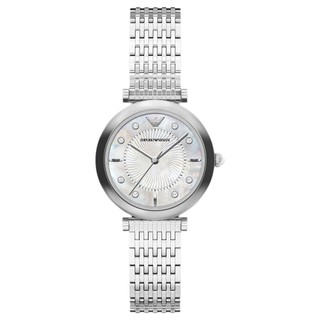EMPORIO ARMANI 亞曼尼 Archelia 晶鑽白月光優雅氣質珍珠貝女錶-銀/32mm AR11807