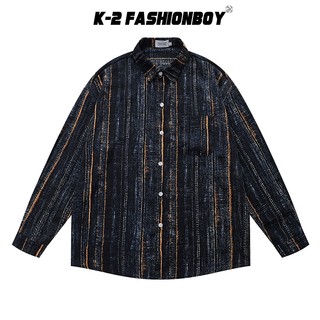 【K-2】MONOIDAL 不規則線條 藝術家 口袋襯衫 長袖襯衫 穿搭 夜店 寬鬆落肩 帥氣 街頭【N5572】