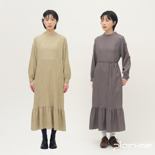 plain-me [SAAKO 壓紋下擺] 魚尾裙 連身裙 洋裝 長袖 長裙 [SAA5043-261]