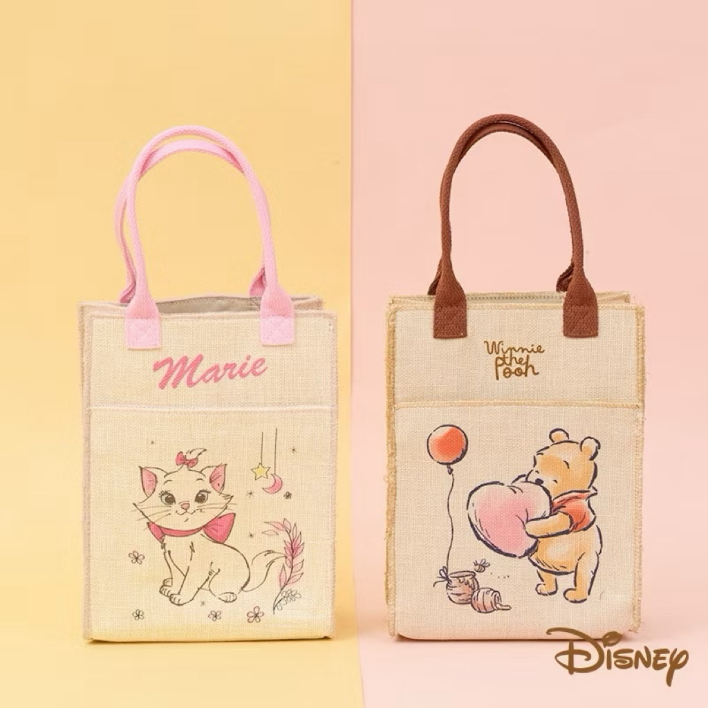正版授權 迪士尼 小熊維尼 維尼 瑪麗貓 瑪莉貓 棉麻 提袋 手提袋 棉麻袋 餐袋 便當袋 萬用袋