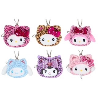 Sanrio三麗鷗家族 豹紋貓造型化妝包 附吊鍊- Hello Kitty/美樂蒂/大耳狗/酷洛米/恰咪