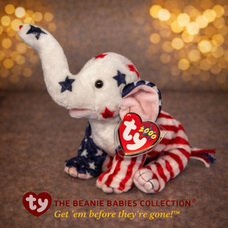 美國豆豆娃TY Beanie Babies Lefty 美國國旗大象｜2000 千禧吊牌｜收藏款