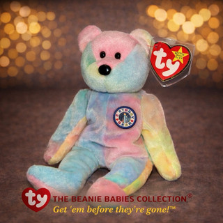 美國豆豆娃TY Beanie Babies Birthday Bear 彩虹泰迪熊｜經典收藏款