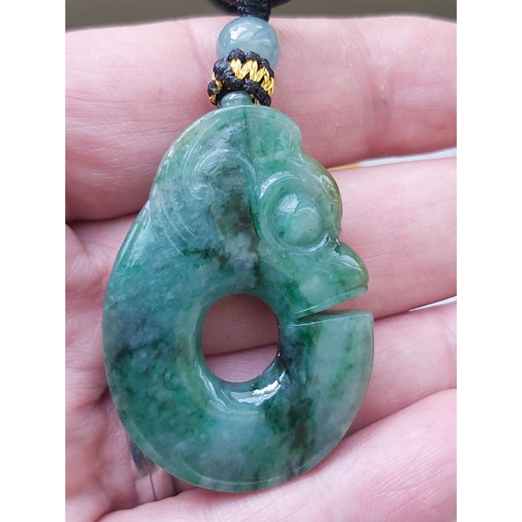 天然正A緬料翡翠-老糯種黃加綠仿古玉豬龍