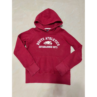 Roots 紅色棉質經典logo連帽T（尺寸s）