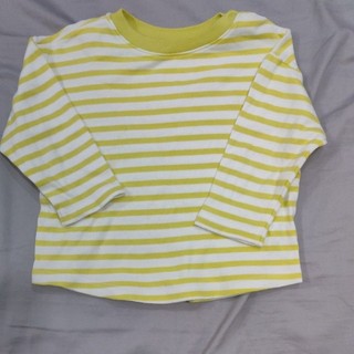 9成新-uniqlo黃白條紋上衣 90公分