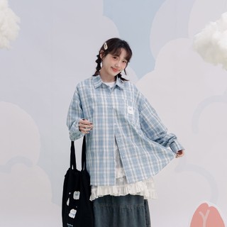QUEENSHOP S 女裝 長袖 SNUGGLE刺繡格紋長袖襯衫 現+預 【01025785】