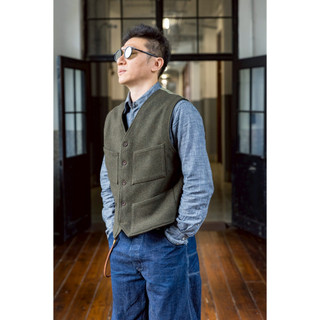 法國 Fleurs de Bagne —「LE GILET MILORD」復古羊毛背心（軍綠色）