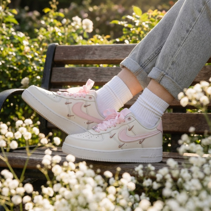🔥革調 Nike Air Force 1 糖霜蝶結 清新 解構 時尚潮流 哥特式 舒適百搭 板鞋 男女同款