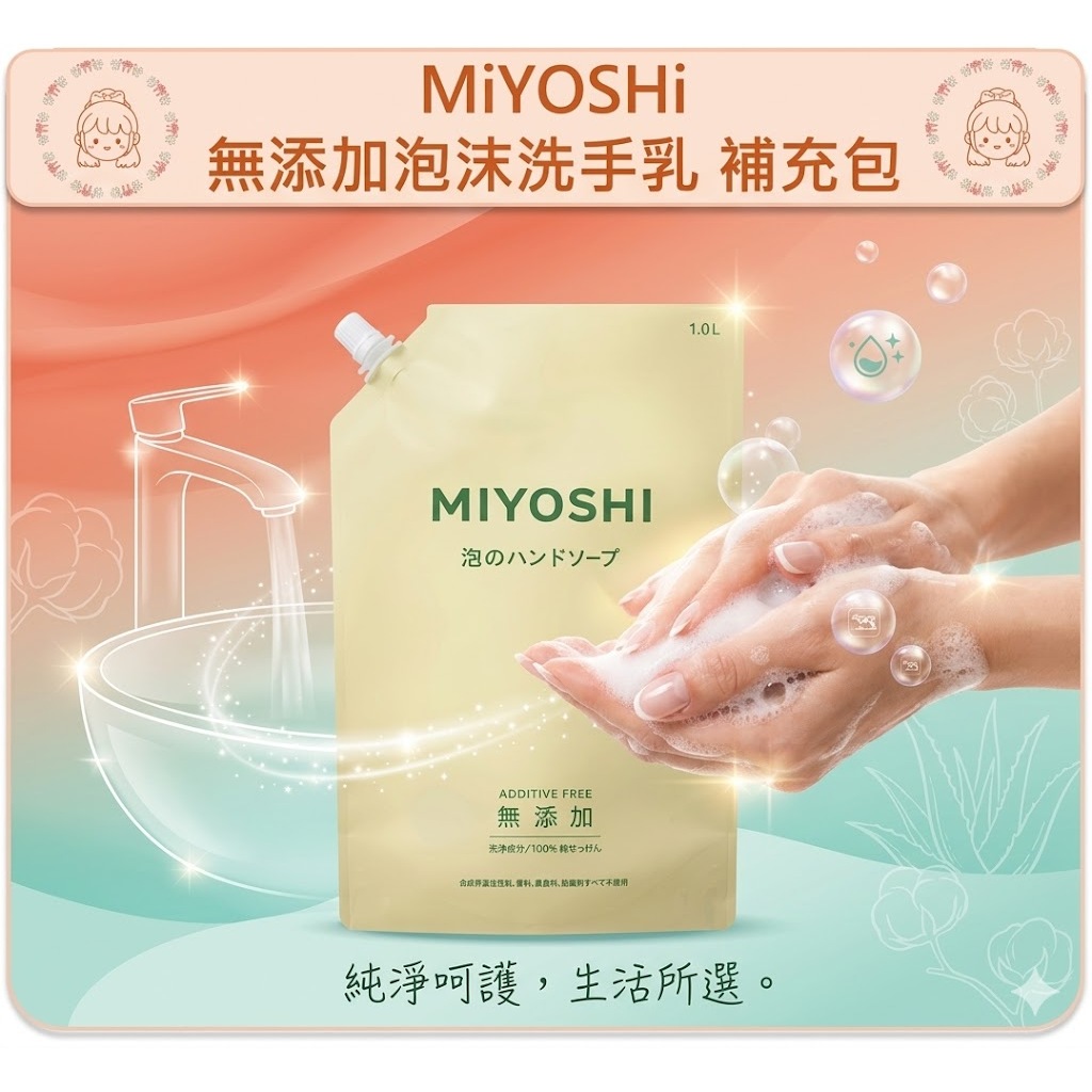 📣原裝正貨📣 MiYOSHi (新舊包裝隨機) 無添加 泡沫洗手乳 1000ml 補充包 潔淨 溫和 清潔 溫蒂小舖