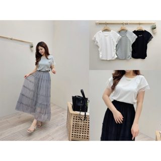 【 La Belle 韓系服飾】顯瘦小細腰 珍珠領口×蕾絲拼接袖 睫毛蕾絲袖珍珠領上衣(臺灣現貨)(快速出貨)