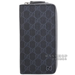 睿鈞國際精品 GUCCI 822051 GG Supreme 灰LOGO滿版花紋拉鍊多卡長夾.深灰 現貨