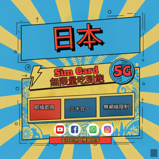 日本SIM卡 7-15天高速上網喫到飽不降速｜即插即用｜支援熱點分享｜東京/大阪/京都/北海道旅遊網絡卡