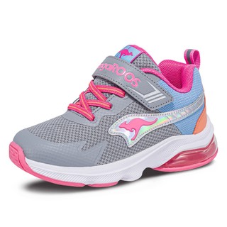 【KangaROOS】 超輕量慢跑鞋 童鞋 運動鞋 魔鬼氈 氣墊 緩震 RUN FAST 2 灰/藍 KK41318