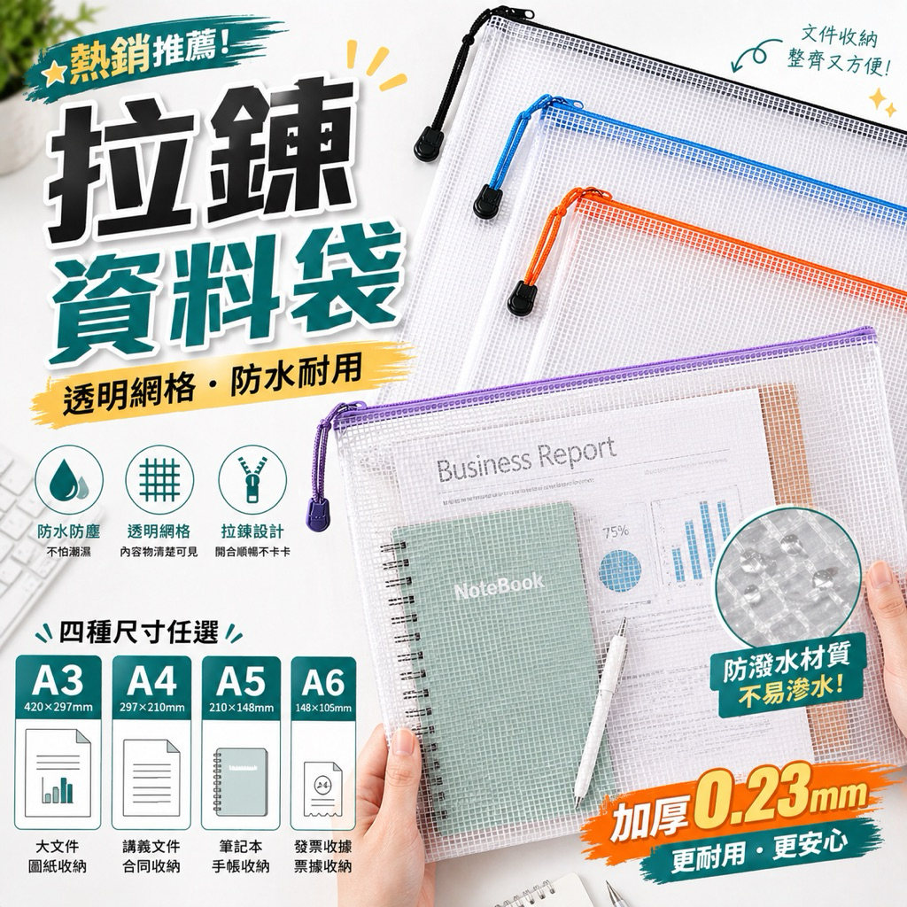 【拉鍊資料袋】防水資料袋 資料袋 網格拉鍊袋 透明文件袋 網格收納袋 收納袋 文件袋 分類袋 證件袋 零錢袋 A3 A4