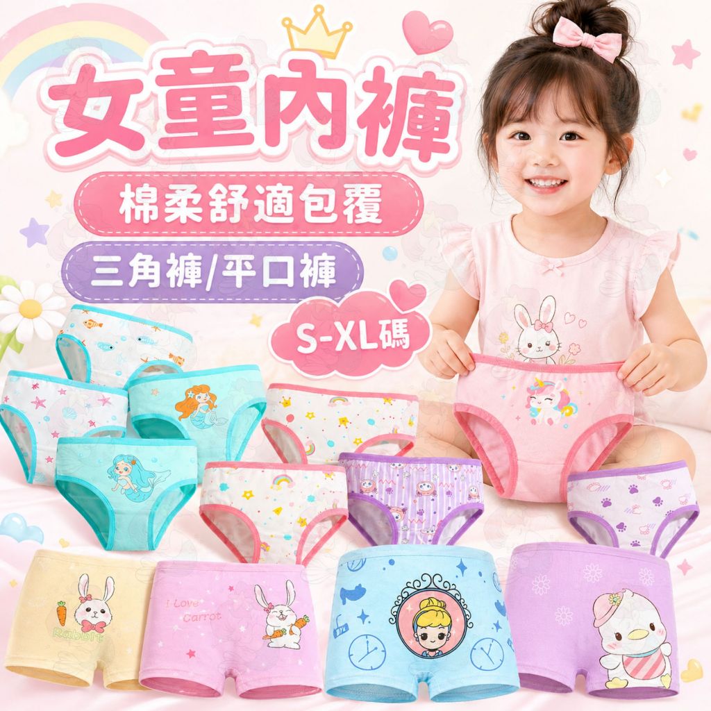 台灣快速出貨⚡兒童內褲 純棉內褲 女童內褲 三角內褲 平口內褲 女童 四角內褲 卡通內褲 寶寶 短褲 兒童服飾 內褲
