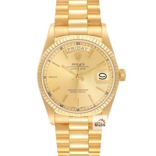 【大眾名錶】ROLEX勞力士 18038 Day-Date 18K金蠔式 金色T柱面盤 底蓋原廠貼紙 大眾名錶B1304
