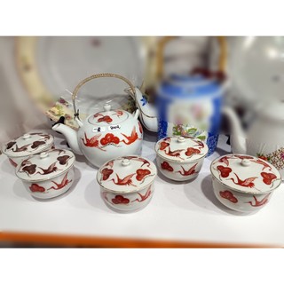 二手早期大同松鶴紋茶壺杯子組