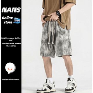 【NANS】隔日達 短褲 直筒褲 美式紮染 牛仔短褲 男生短褲 設計感 短褲男 寬鬆 闊腿褲 休閒短褲 闊腿五分褲