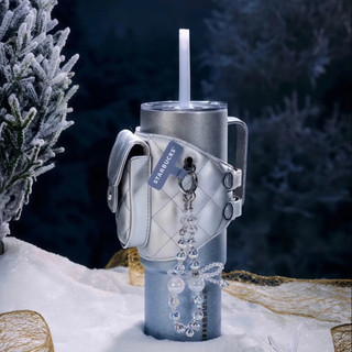 星巴克杯子茉們本茉杯子2025雪耀奇境不銹鋼吸管杯配串珠掛繩杯套