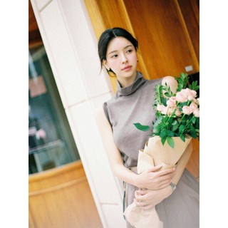 韓國代購KOREA_90 SHOP清雅氣質網拍MILKCOCOA 素面高領無袖短版上衣