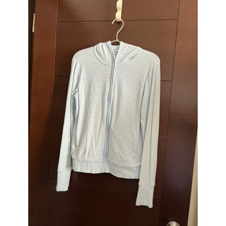 Uniqlo 優衣庫 藍白條紋長袖連帽防曬外套 女裝L號