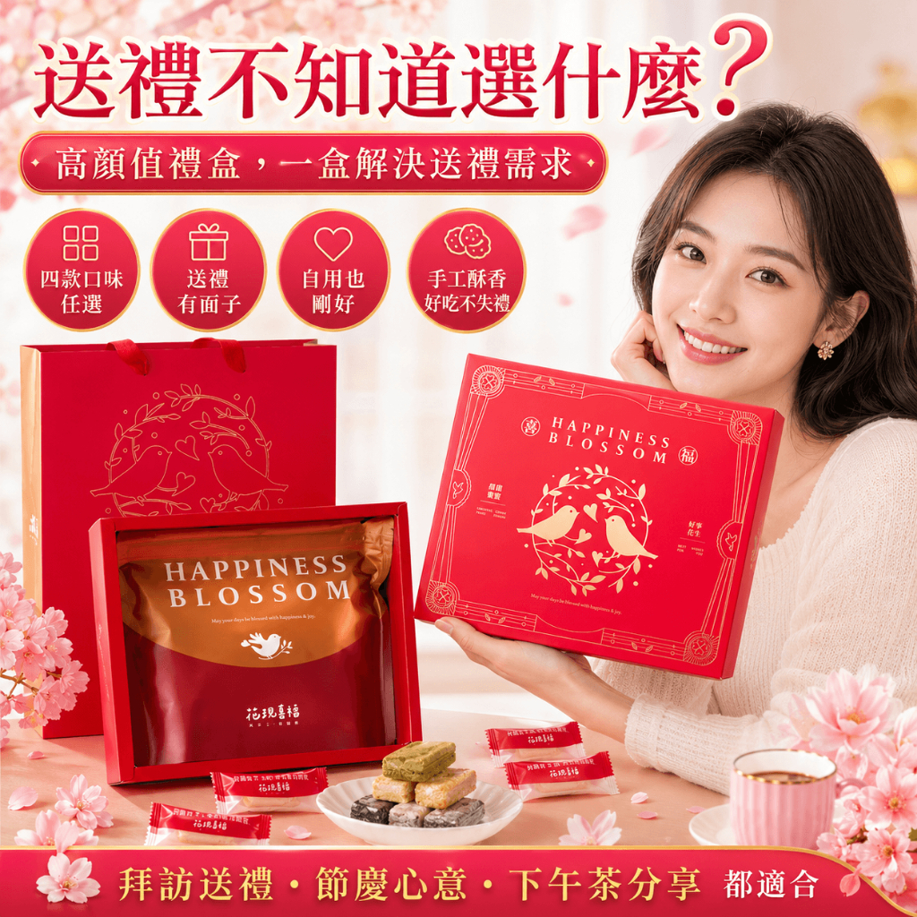 【最高折360元＆ 端午節禮盒】花現喜福 剛好幸福 300g禮盒 古早味減糖花生/靜岡綠茶/黑芝麻 花生酥 酥心糖