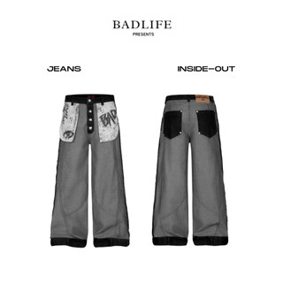 BADLIFE - Bad Choices INSIDE-OUT 寬鬆牛仔褲 街頭風印花口袋丹寧長褲