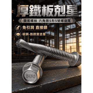 (小盒裝)厚鐵板螺絲 H型鋼 槽型鐵 自攻螺絲 六角華司頭 螺旋尾S形5號尾 螺絲 可鑽12MM厚板