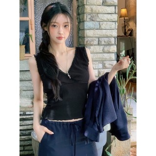 韓國代購KOREA_90 SHOP清雅氣質網拍MILKCOCOA 素面蕾絲V領無袖短版內搭小可愛