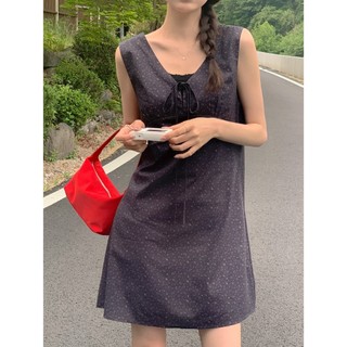 Lemon Park 韓國grace muse授權 盛夏碎花V領綁帶寬肩背心洋裝